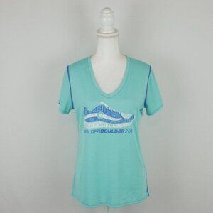 Skechers Performance Women's Medium Green Blue V-Neck Short Sleeve Tech Tee